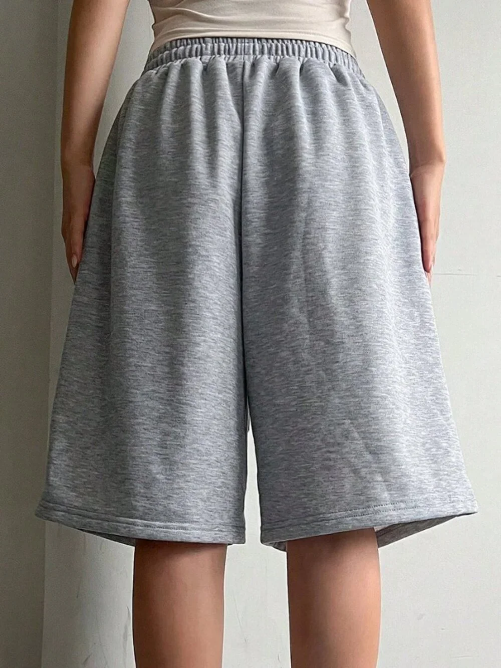 Grey Casual Women's Elasticated Drawstring Bermuda Shorts - Picture 2 of 5